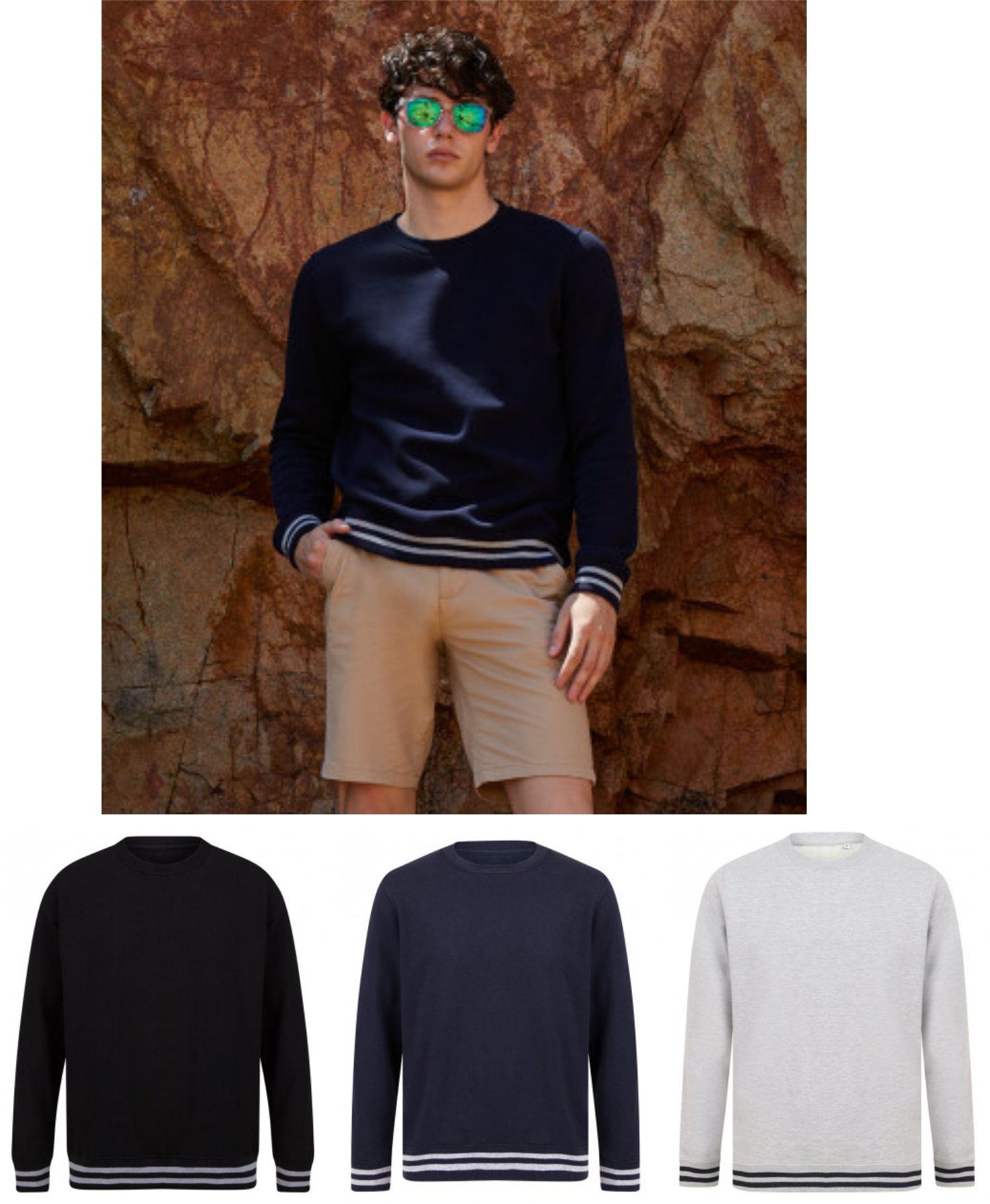 FR840 Front Row Unisex Striped Cuff Sweatshirt  FR840 Front Row Unisex Striped Cuff Sweatshirt